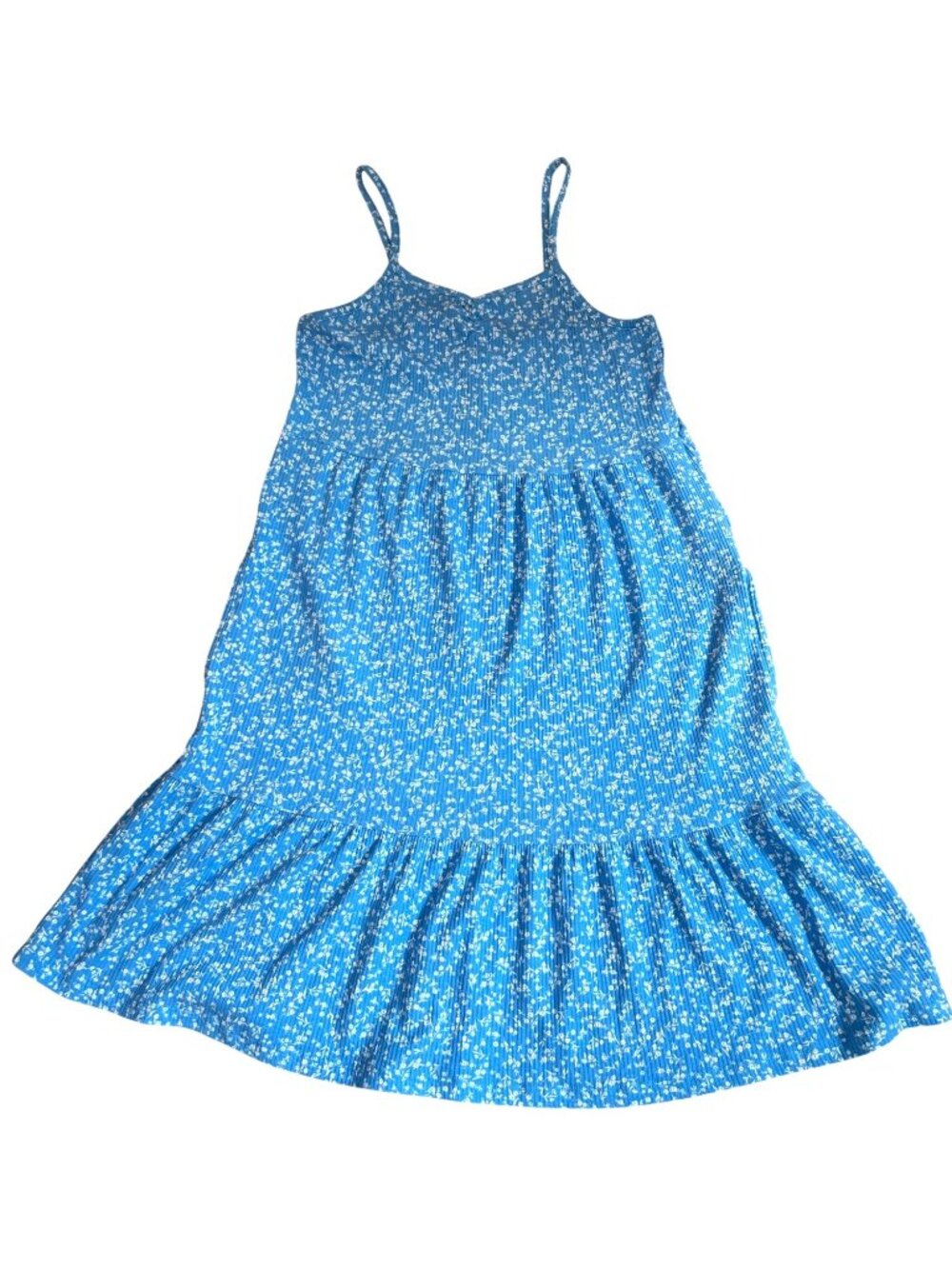 Old Navy Girls’ Sundress XL Blue White Floral Spaghetti Straps Peasant Ruffle